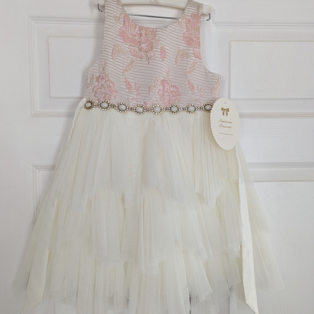 NWT American Princess Kids Pink and Gold Floral Dress